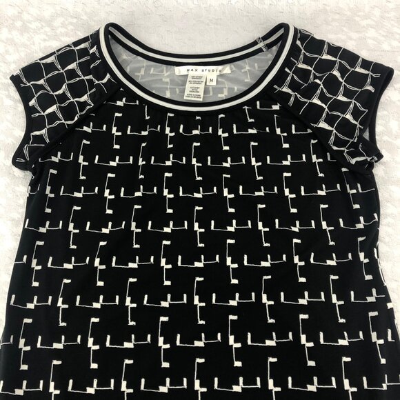 Max Studio Black & White Geometric Print Short Sleeve Midi Dress - Picture 3 of 11
